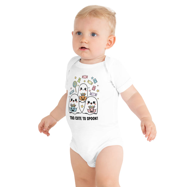 Too Cute to Spook! Baby One-Piece - Adorable Ghost & Candy Bodysuit, Cute Halloween Outfit for Infants, Sweet Spooky Gift